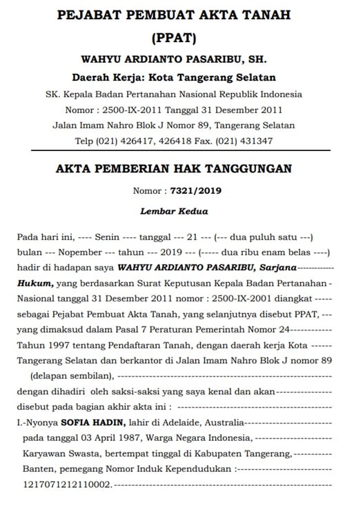 contoh dokumen APHT